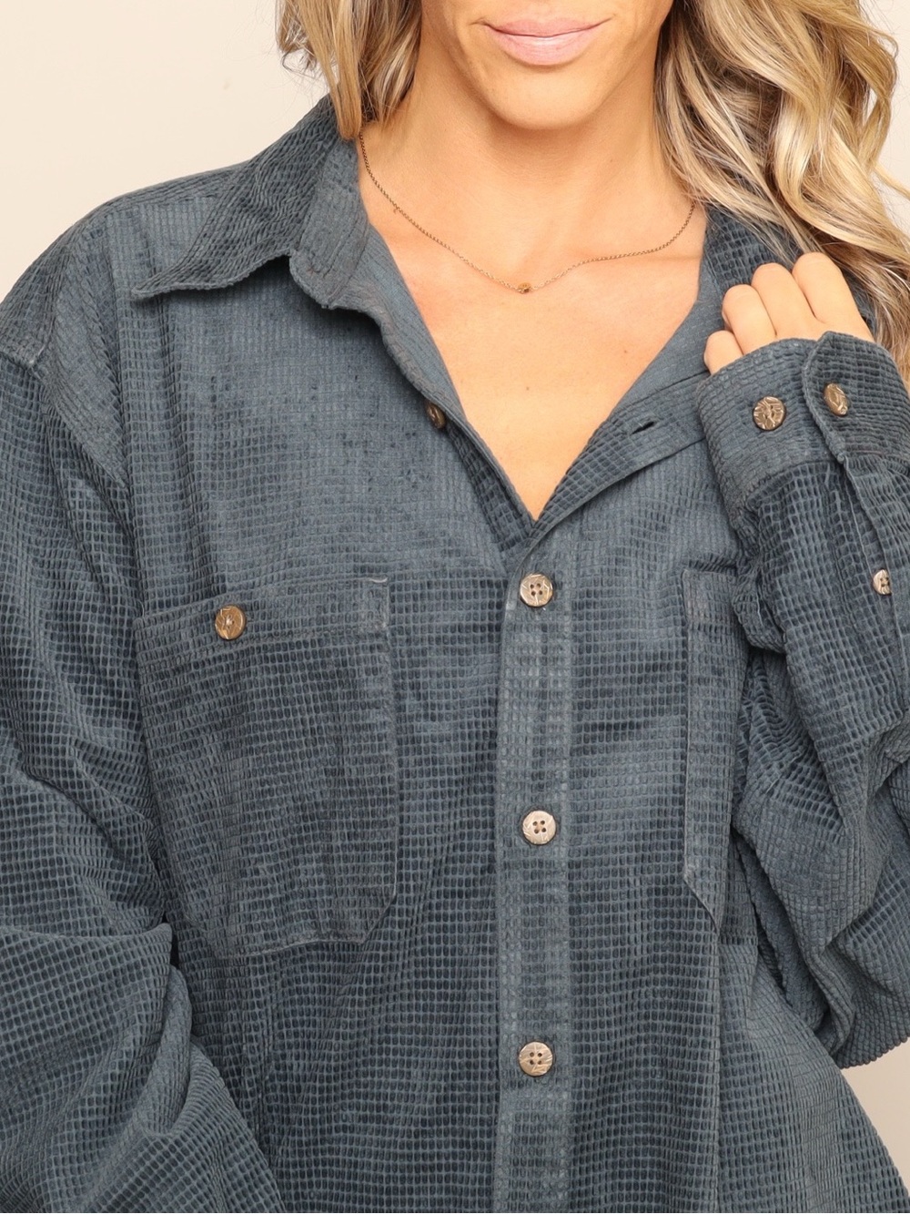 The Territory Ahead Corduroy Textured Button Up Shirt in Slate Blue